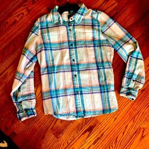 North face blue madras button up shirt long sleeve
